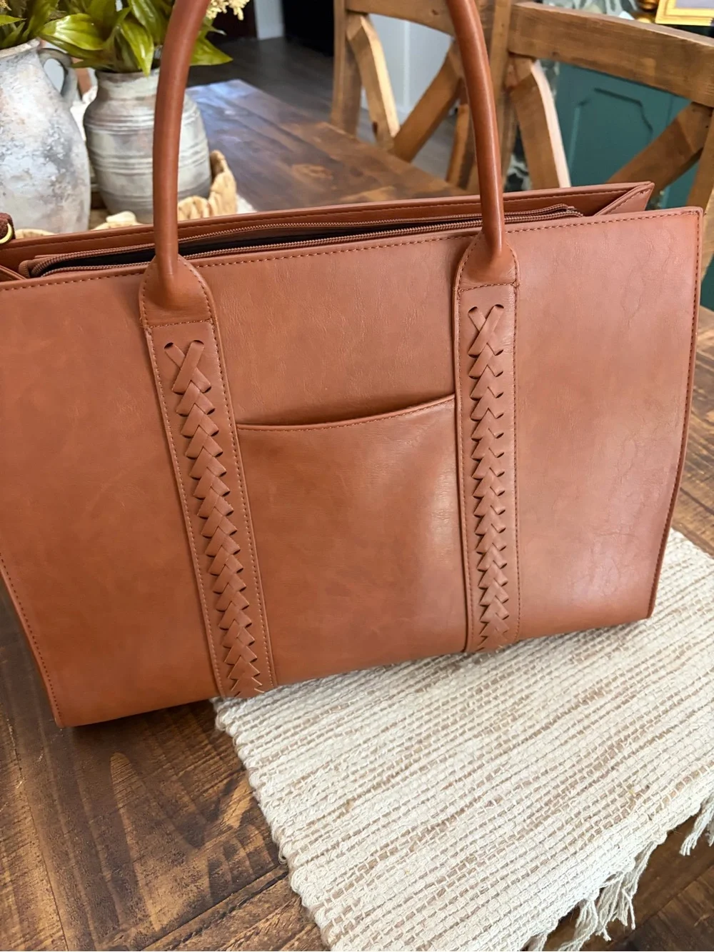 Lavouch Women's Brown Laptop Tote Bag with Detachable Shoulder Strap